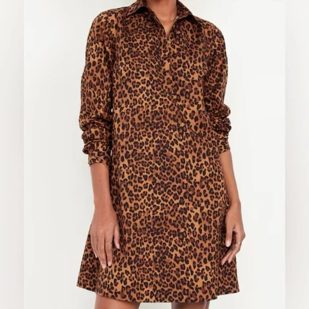 OLD NAVY Loose Mini Shirt Dress in LEOPARD Print - NWOT!